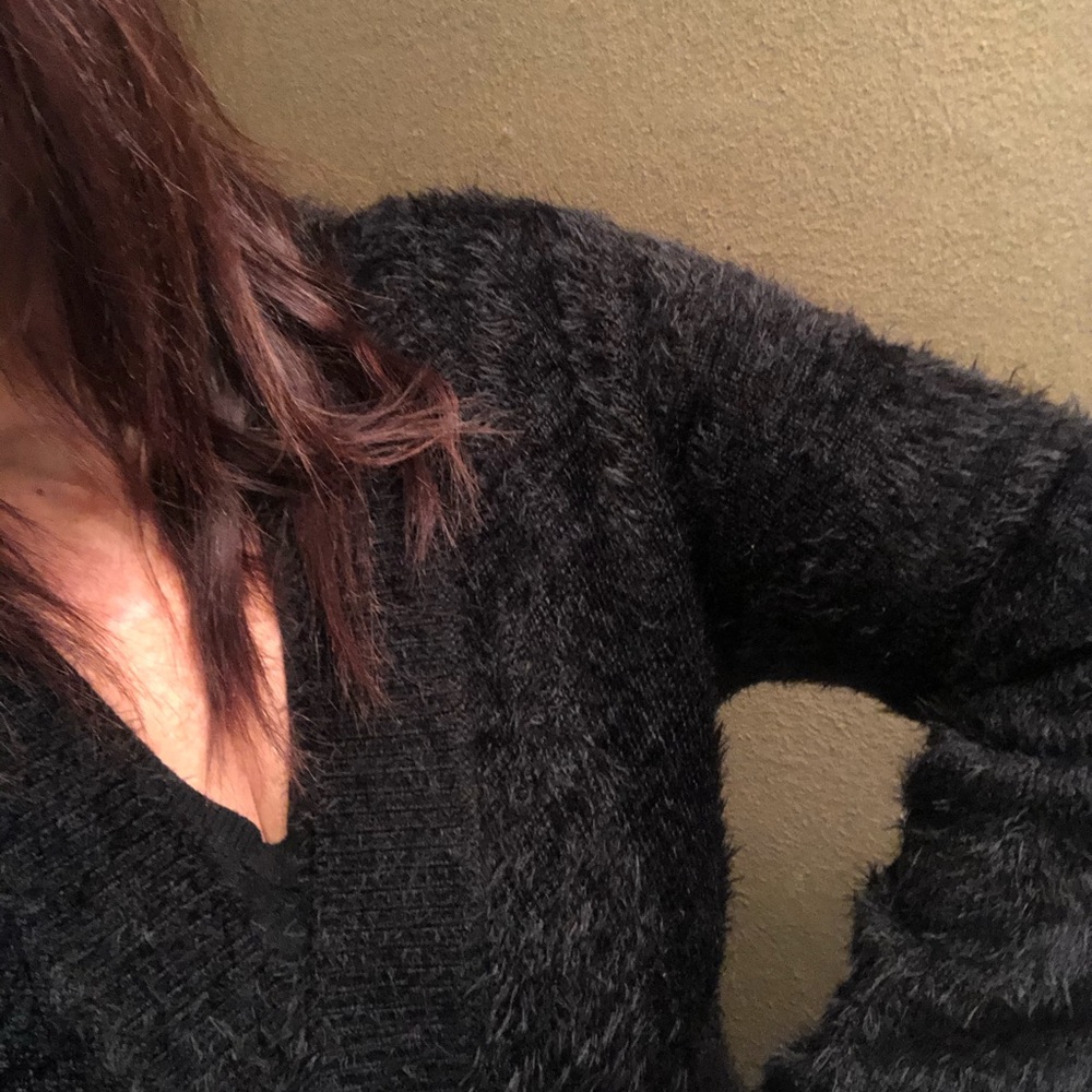 BLACK Fuzzy long cardigan size large